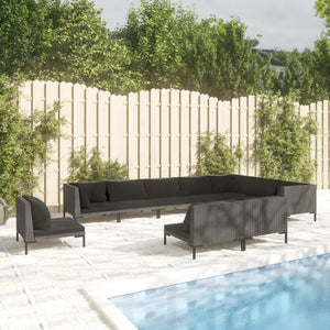 10-tlg. Garten-Lounge-Set mit Kissen Poly Rattan Dunkelgrau