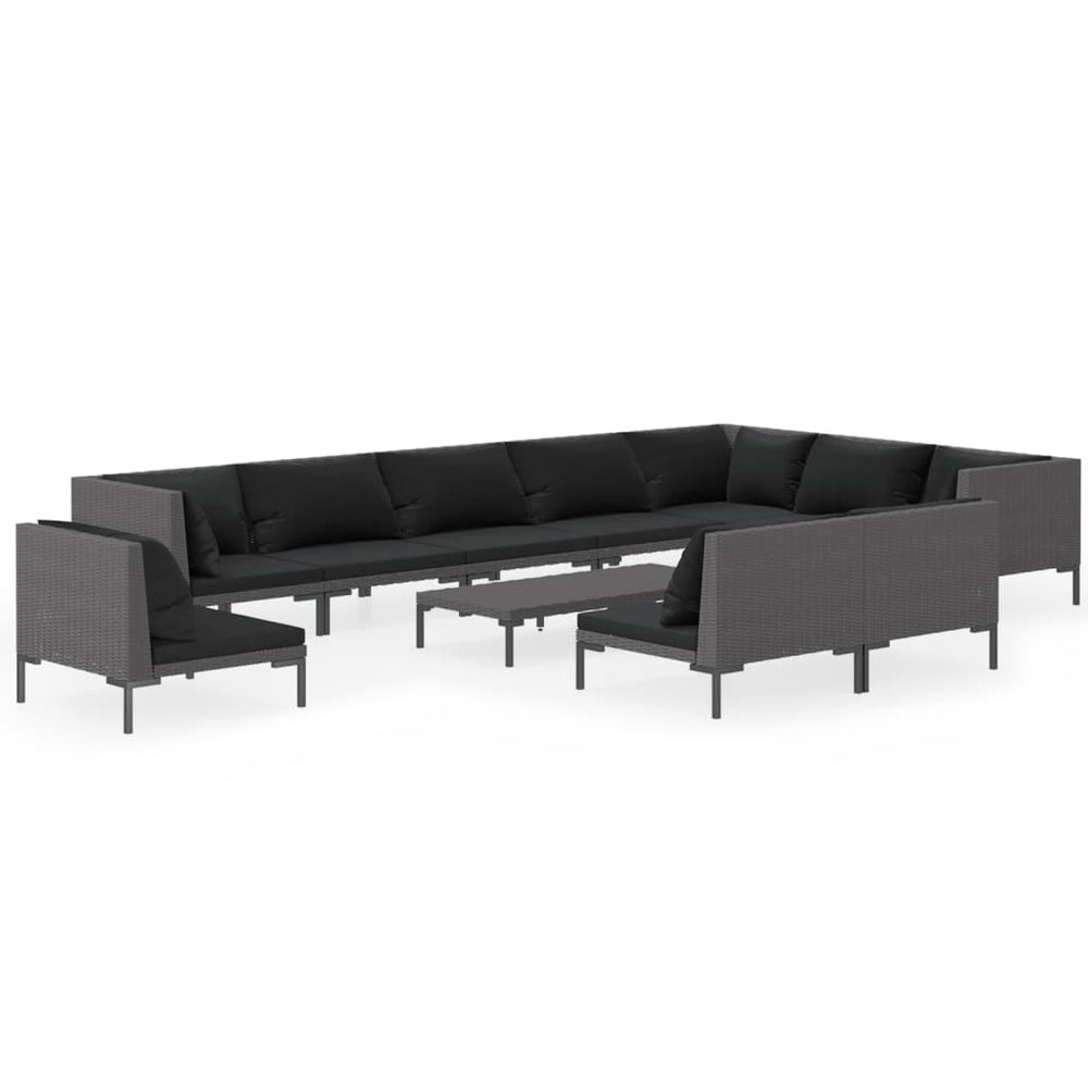 11-tlg. Garten-Lounge-Set mit Kissen Poly Rattan Dunkelgrau