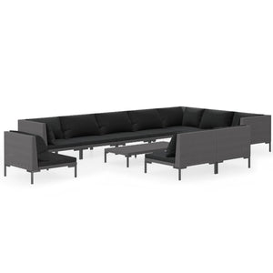 11-tlg. Garten-Lounge-Set mit Kissen Poly Rattan Dunkelgrau