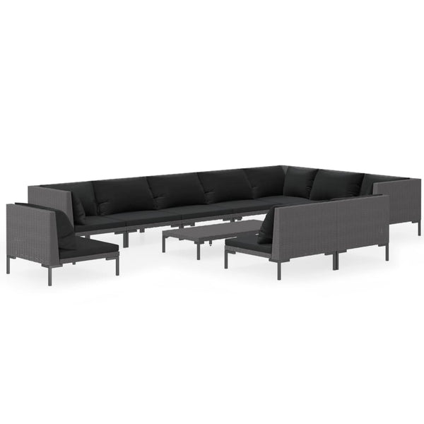 11-tlg. Garten-Lounge-Set mit Kissen Poly Rattan Dunkelgrau