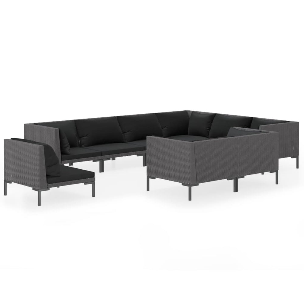 vidaXL Salon de jardin 9 pcs avec coussins résine tressée Gris foncé