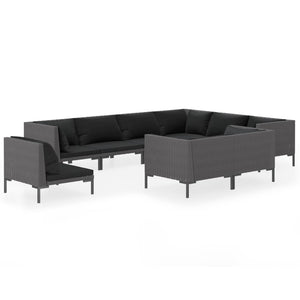 9-tlg. Garten-Lounge-Set mit Kissen Poly Rattan Dunkelgrau