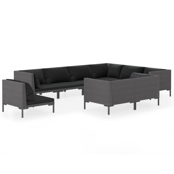 9-tlg. Garten-Lounge-Set mit Kissen Poly Rattan Dunkelgrau