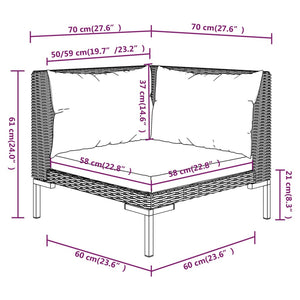 9-tlg. Garten-Lounge-Set mit Kissen Poly Rattan Dunkelgrau