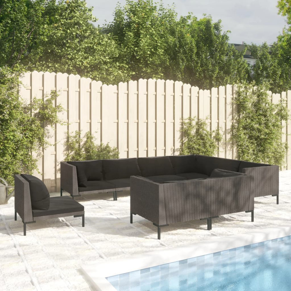 vidaXL Salon de jardin 9 pcs avec coussins résine tressée Gris foncé
