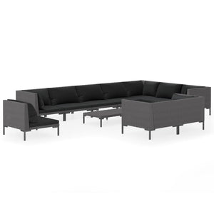 11-tlg. Garten-Lounge-Set mit Kissen Poly Rattan Dunkelgrau