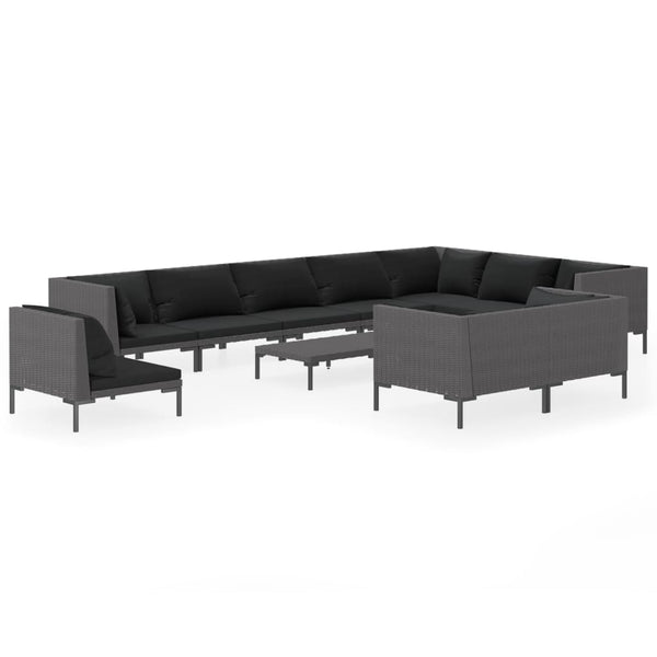 11-tlg. Garten-Lounge-Set mit Kissen Poly Rattan Dunkelgrau