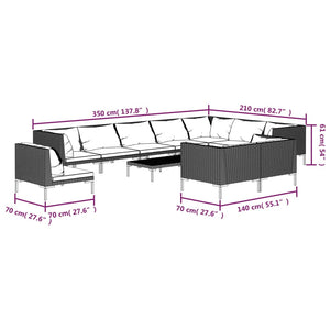 11-tlg. Garten-Lounge-Set mit Kissen Poly Rattan Dunkelgrau