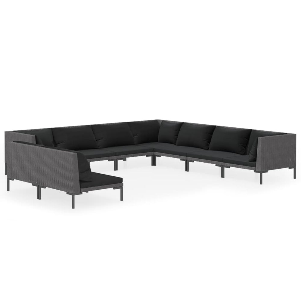 vidaXL Salon de jardin 9 pcs avec coussins résine tressée Gris foncé