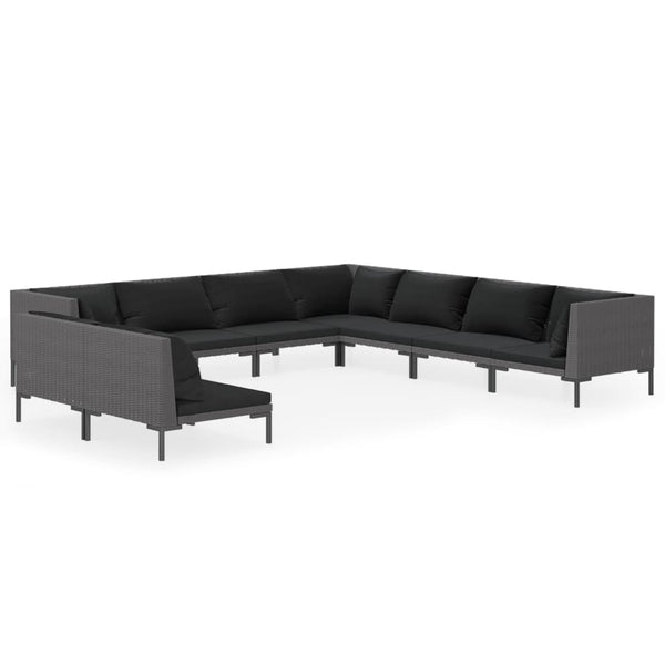 9-tlg. Garten-Lounge-Set mit Kissen Poly Rattan Dunkelgrau