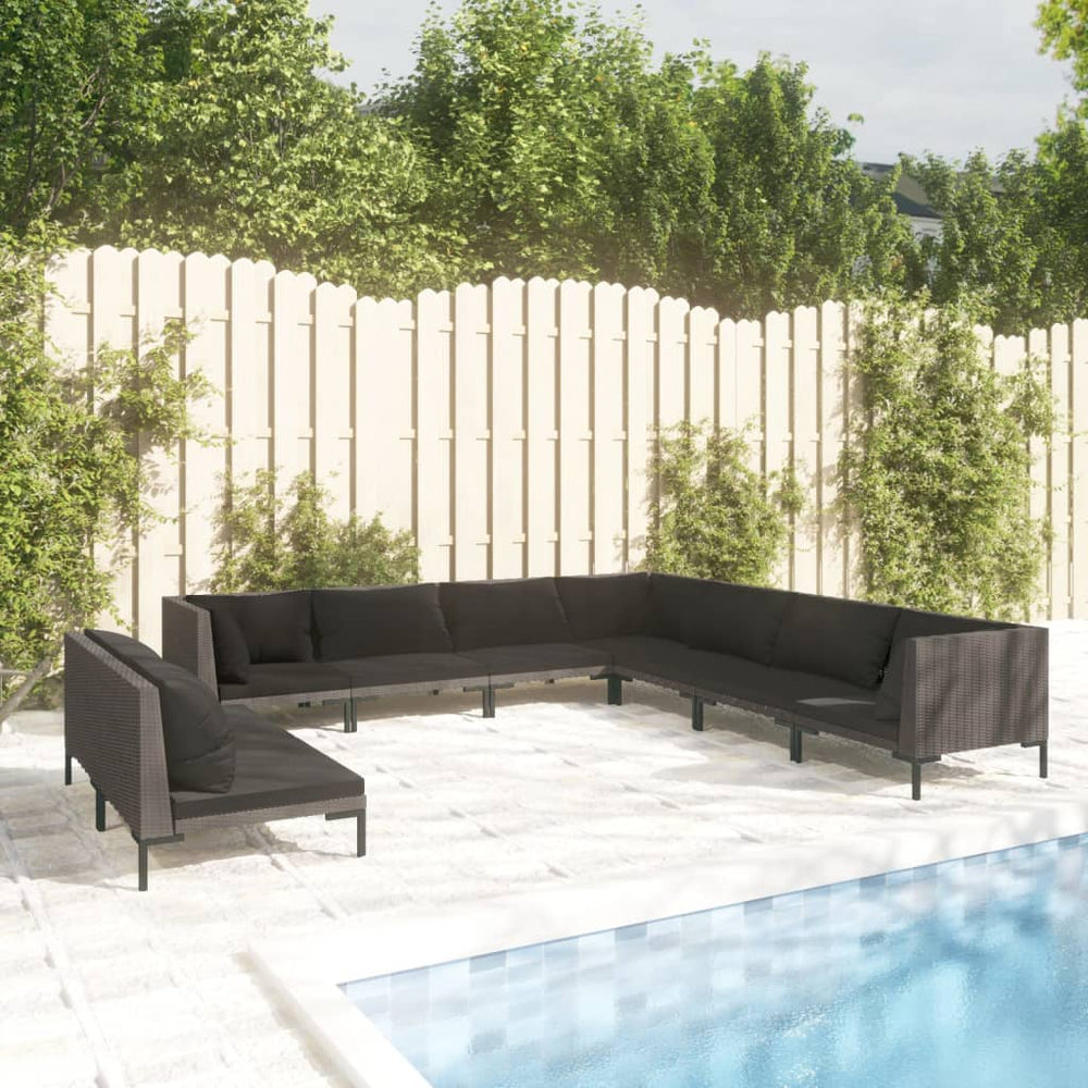 vidaXL Salon de jardin 9 pcs avec coussins résine tressée Gris foncé