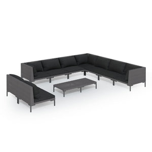 10-tlg. Garten-Lounge-Set mit Kissen Poly Rattan Dunkelgrau