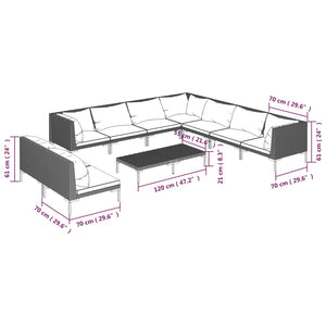 10-tlg. Garten-Lounge-Set mit Kissen Poly Rattan Dunkelgrau