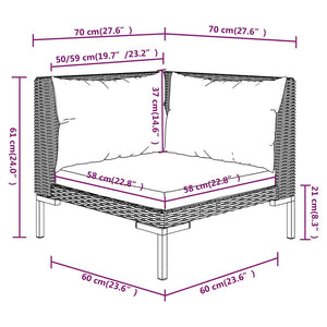 10-tlg. Garten-Lounge-Set mit Kissen Poly Rattan Dunkelgrau