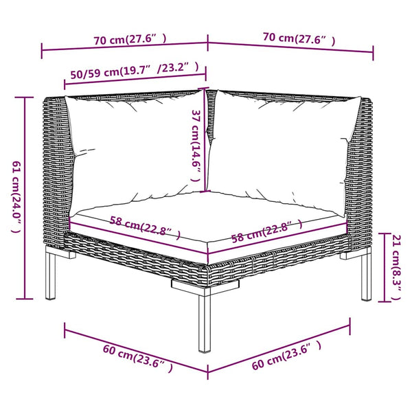 10-tlg. Garten-Lounge-Set mit Kissen Poly Rattan Dunkelgrau