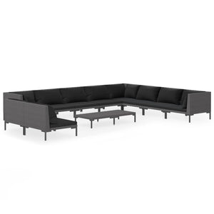 11-tlg. Garten-Lounge-Set mit Kissen Poly Rattan Dunkelgrau