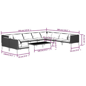 11-tlg. Garten-Lounge-Set mit Kissen Poly Rattan Dunkelgrau