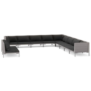 11-tlg. Garten-Lounge-Set mit Kissen Poly Rattan Dunkelgrau