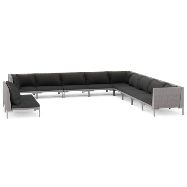 11-tlg. Garten-Lounge-Set mit Kissen Poly Rattan Dunkelgrau
