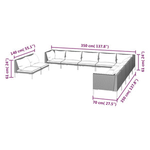 11-tlg. Garten-Lounge-Set mit Kissen Poly Rattan Dunkelgrau