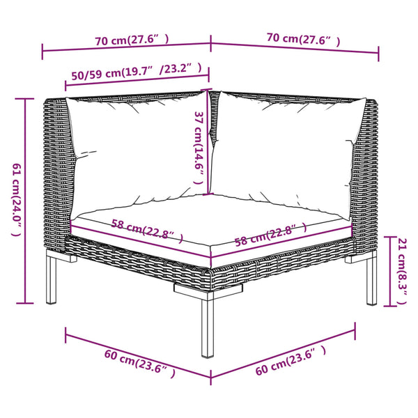 11-tlg. Garten-Lounge-Set mit Kissen Poly Rattan Dunkelgrau