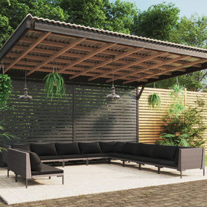 11-tlg. Garten-Lounge-Set mit Kissen Poly Rattan Dunkelgrau
