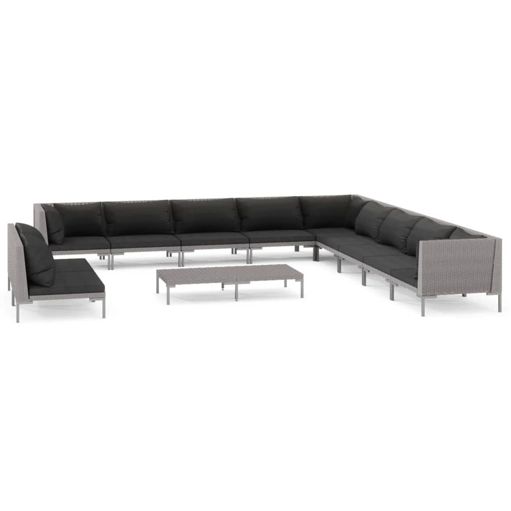 vidaXL Salon de jardin 12 pcs avec coussins en résine tressée Gris foncé