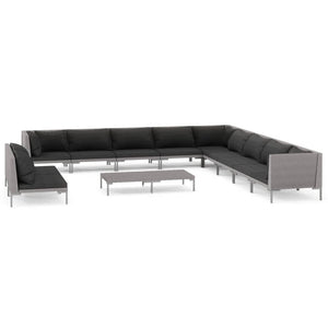 12-tlg. Garten-Lounge-Set mit Kissen Poly Rattan Dunkelgrau