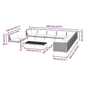 12-tlg. Garten-Lounge-Set mit Kissen Poly Rattan Dunkelgrau