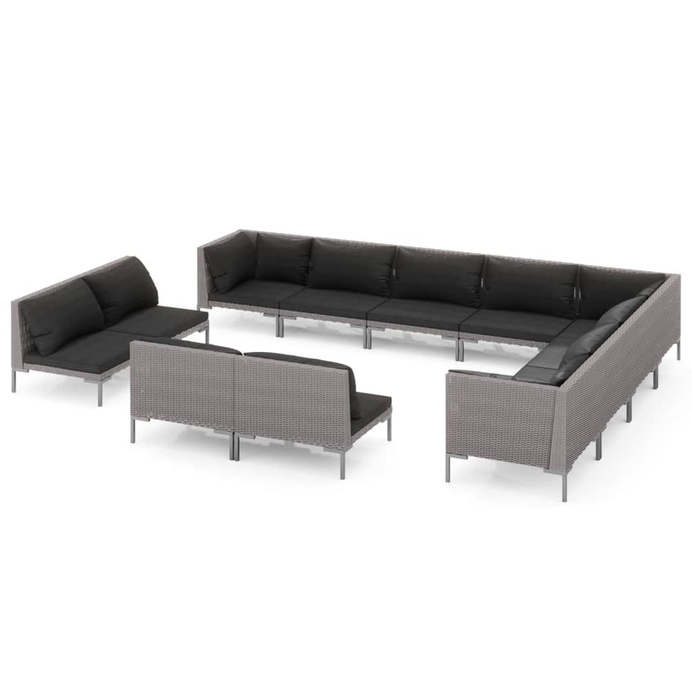 vidaXL Salon de jardin 12 pcs avec coussins en résine tressée Gris foncé