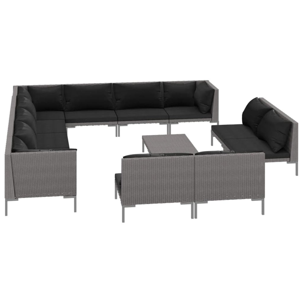 vidaXL Salon de jardin 13 pcs avec coussins résine tressée Gris foncé