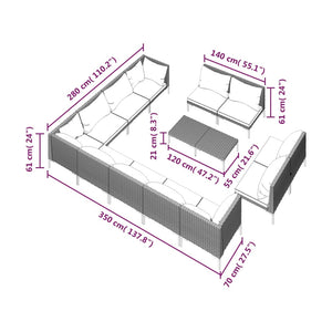 13-tlg. Garten-Lounge-Set mit Kissen Poly Rattan Dunkelgrau