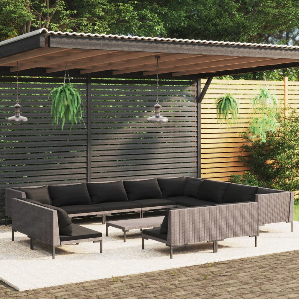 vidaXL Salon de jardin 13 pcs avec coussins résine tressée Gris foncé