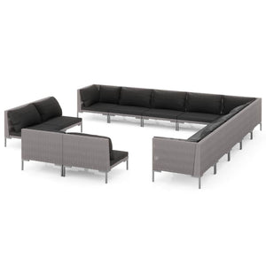 13-tlg. Garten-Lounge-Set mit Kissen Poly Rattan Dunkelgrau