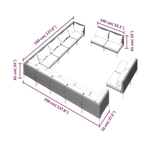 13-tlg. Garten-Lounge-Set mit Kissen Poly Rattan Dunkelgrau