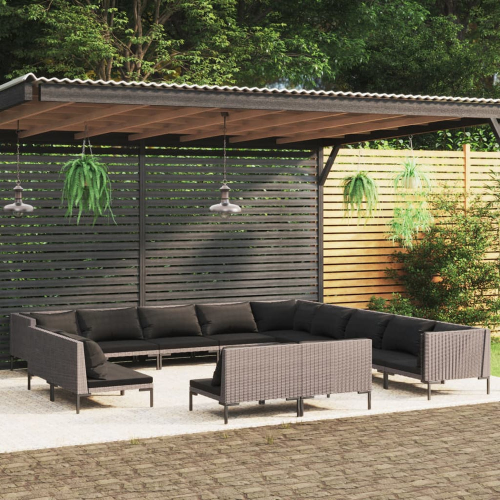 vidaXL Salon de jardin 13 pcs avec coussins résine tressée Gris foncé
