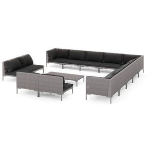 14-tlg. Garten-Lounge-Set mit Kissen Poly Rattan Dunkelgrau