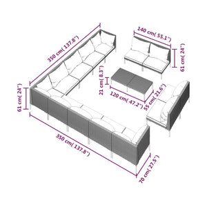 14-tlg. Garten-Lounge-Set mit Kissen Poly Rattan Dunkelgrau