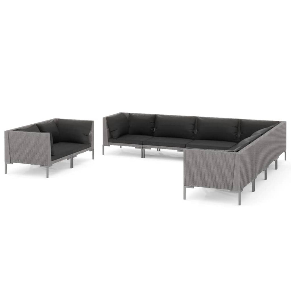 vidaXL Salon de jardin 9 pcs avec coussins résine tressée Gris foncé