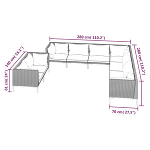 9-tlg. Garten-Lounge-Set mit Kissen Poly Rattan Dunkelgrau