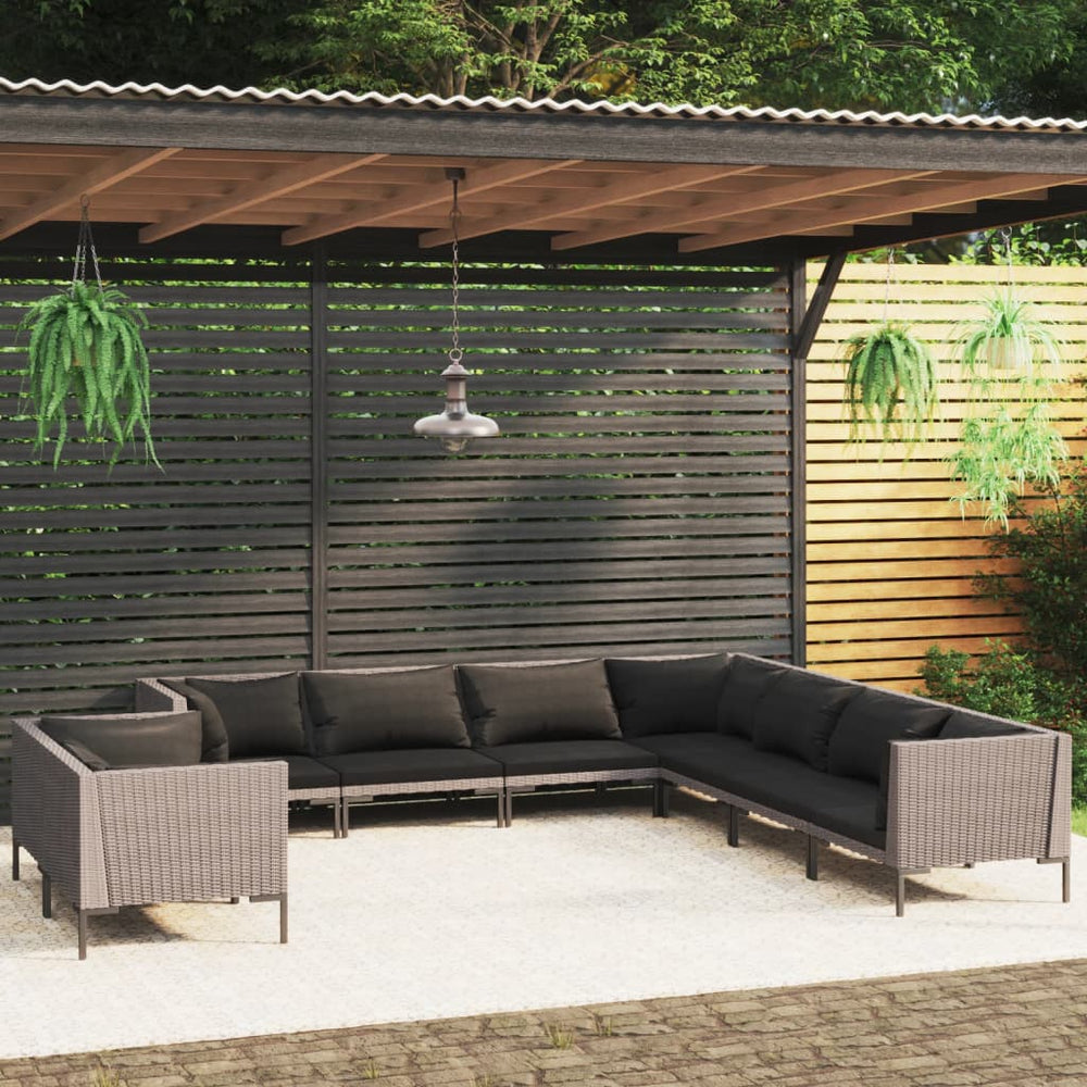 vidaXL Salon de jardin 9 pcs avec coussins résine tressée Gris foncé