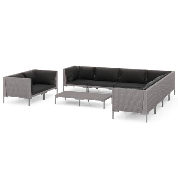 10-tlg. Garten-Lounge-Set mit Kissen Poly Rattan Dunkelgrau