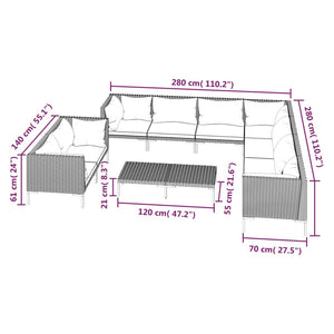 10-tlg. Garten-Lounge-Set mit Kissen Poly Rattan Dunkelgrau