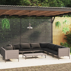 10-tlg. Garten-Lounge-Set mit Kissen Poly Rattan Dunkelgrau