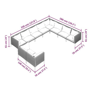 10-tlg. Garten-Lounge-Set mit Kissen Poly Rattan Dunkelgrau