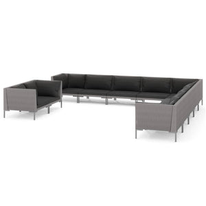 11-tlg. Garten-Lounge-Set mit Kissen Poly Rattan Dunkelgrau