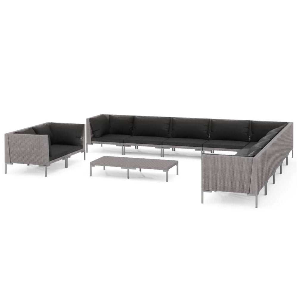 vidaXL Salon de jardin 12 pcs avec coussins en résine tressée Gris foncé