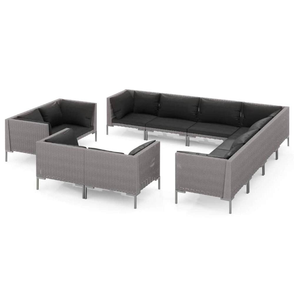 11-tlg. Garten-Lounge-Set mit Kissen Poly Rattan Dunkelgrau