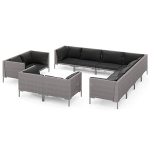 11-tlg. Garten-Lounge-Set mit Kissen Poly Rattan Dunkelgrau