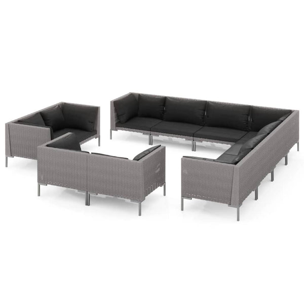 11-tlg. Garten-Lounge-Set mit Kissen Poly Rattan Dunkelgrau